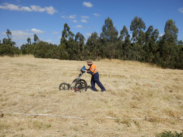 The GPR system being pushed across the site during the investigation.